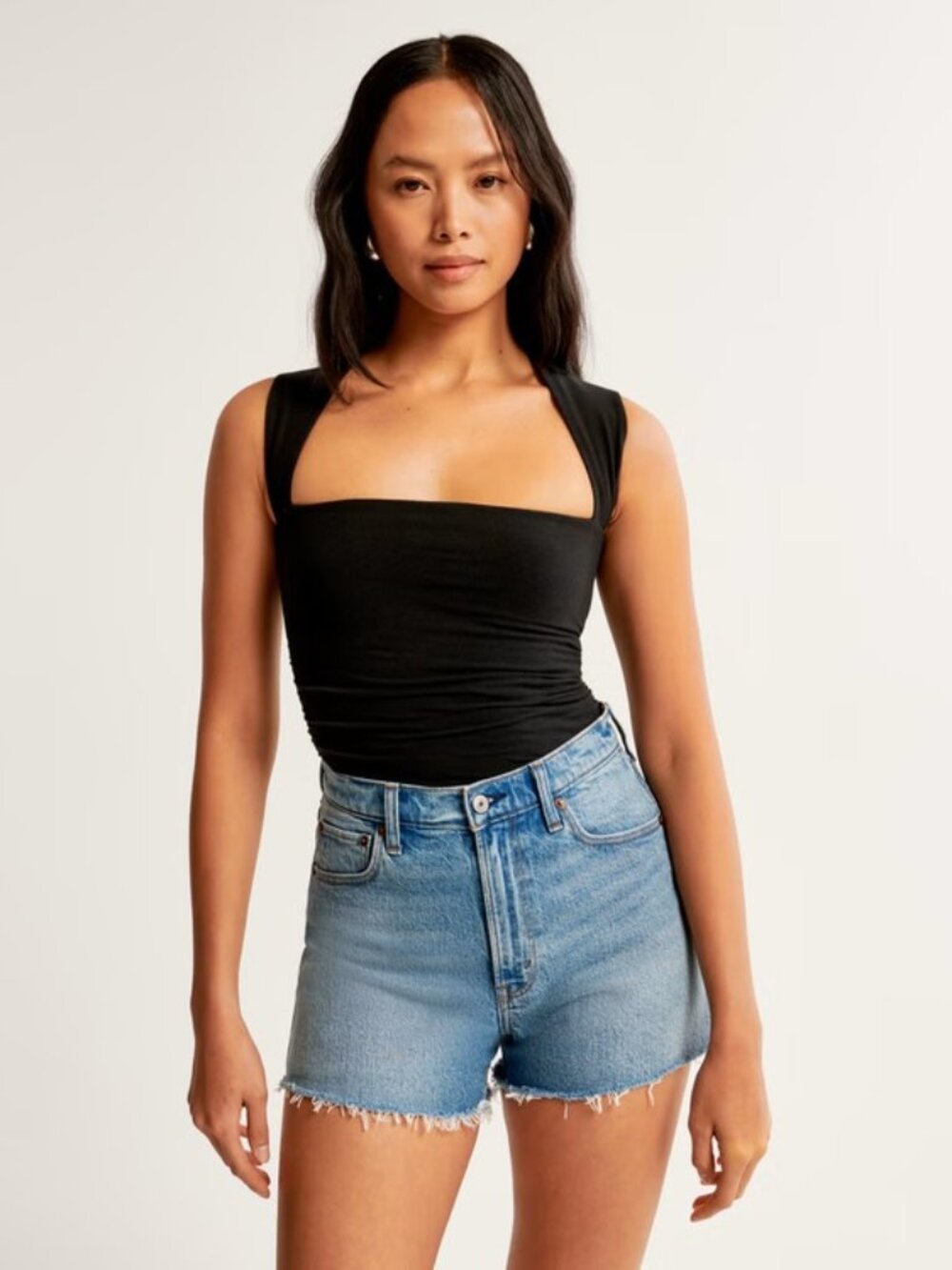NWT Abercrombie Sleeveless Ruched Square Neck Top Medium Black